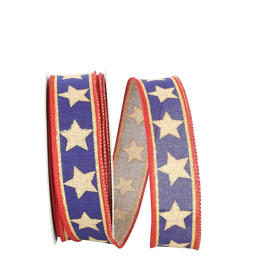 JAM Paper 20yd. Red, Blue & Gold Stars & Stripes Wired Ribbon